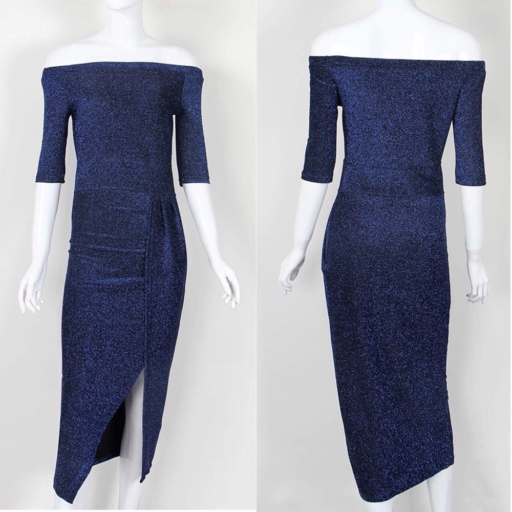 Off the shoulder blue dress